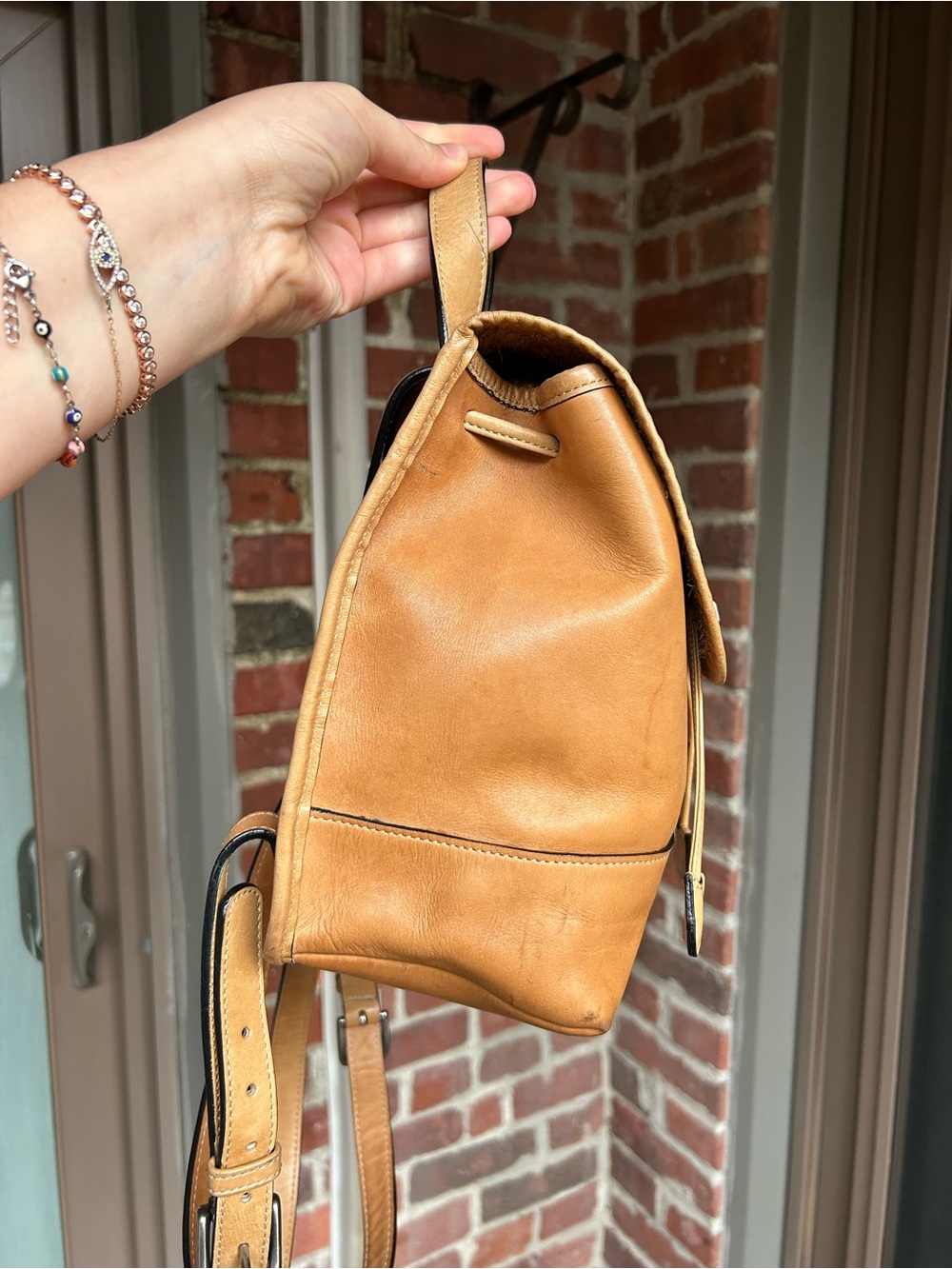 Vintage coach daypack 9960 tan burnished leather backpack yellow orange fall y2k - Picture 3 of 14